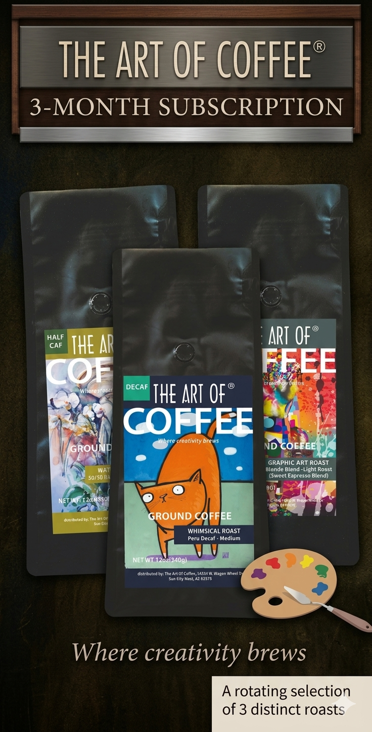 The Art of Coffee: 3-Month Experience - 50/50 Blend Peru Decaf and Peru (Half Caf), Peru Decaf and Blond Blend